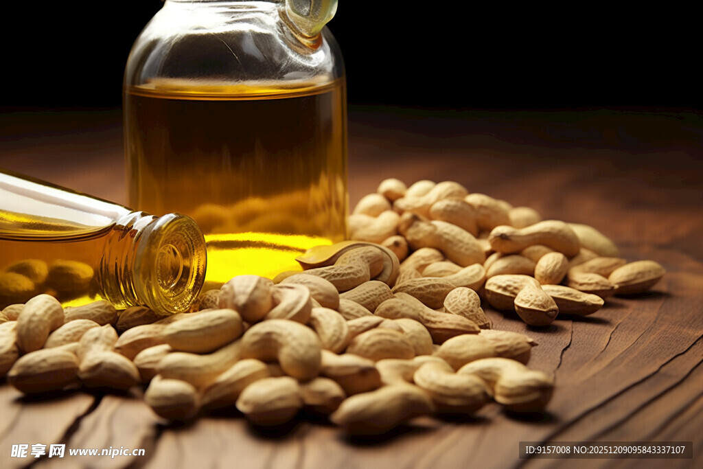瓶装花生油与散落花生