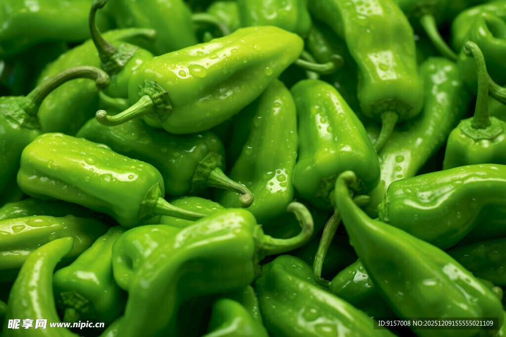 鲜绿饱满的青辣椒