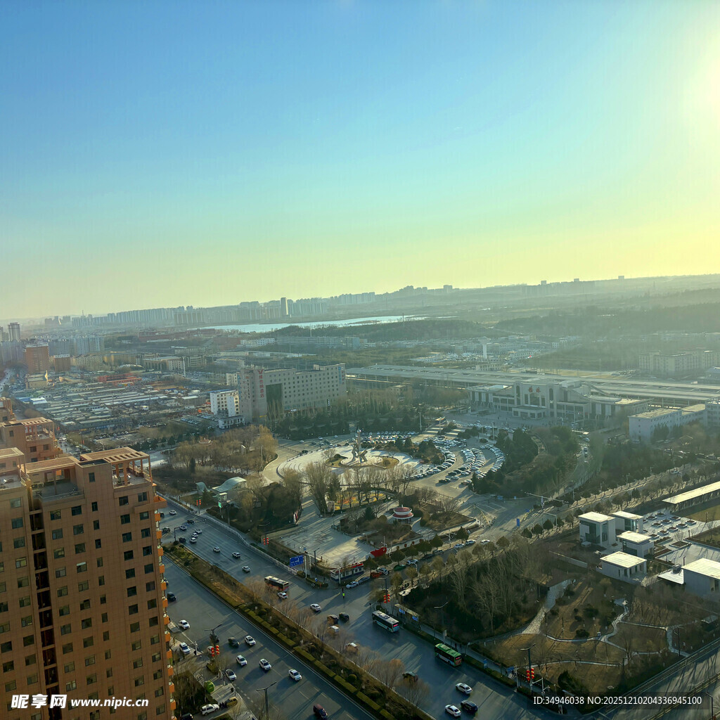城市冬日高空俯瞰景观