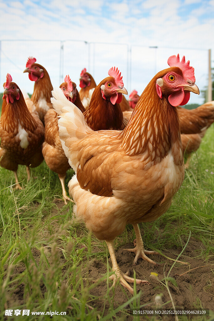 草地上的一群鸡