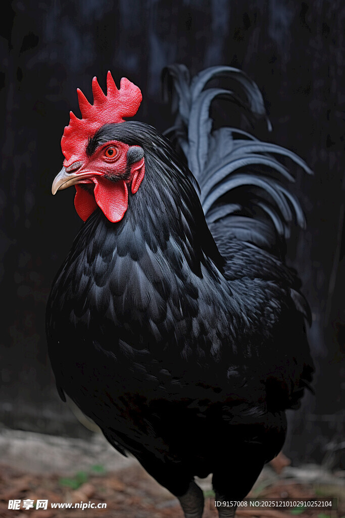 黑羽红冠公鸡