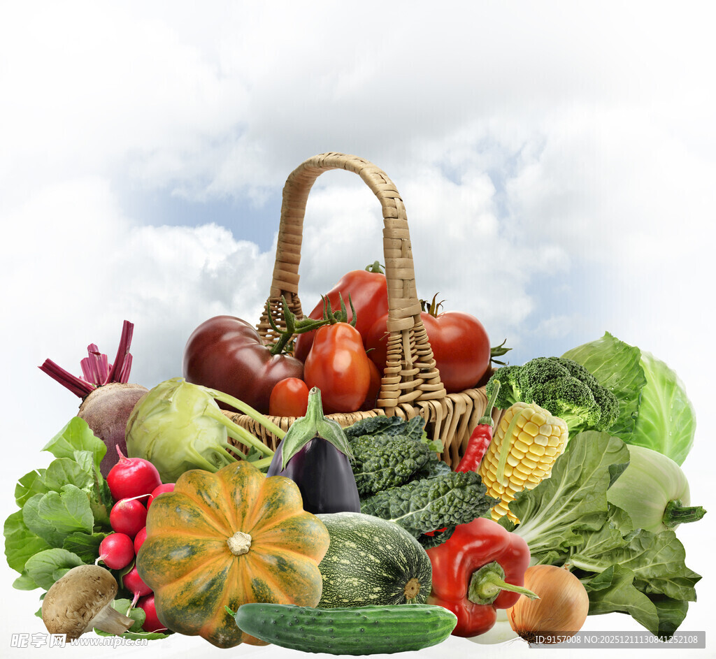 多彩新鲜蔬菜装满篮