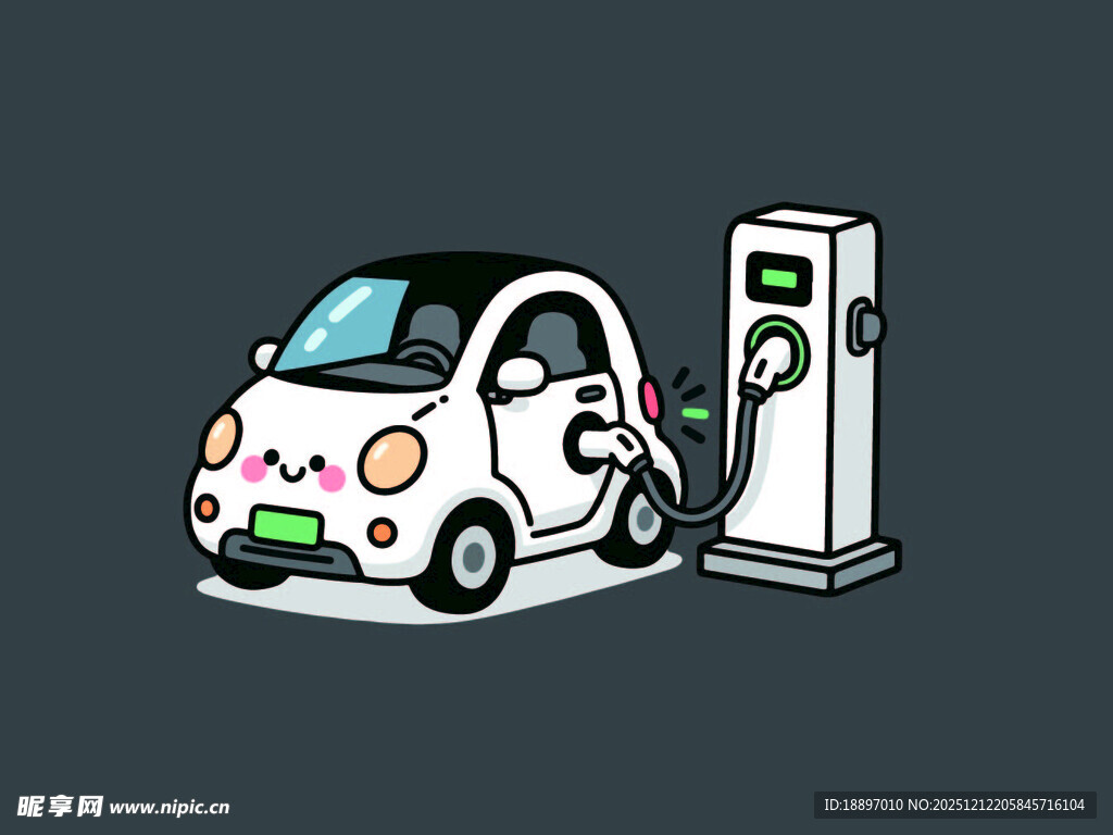 可爱小车正在充电桩充电