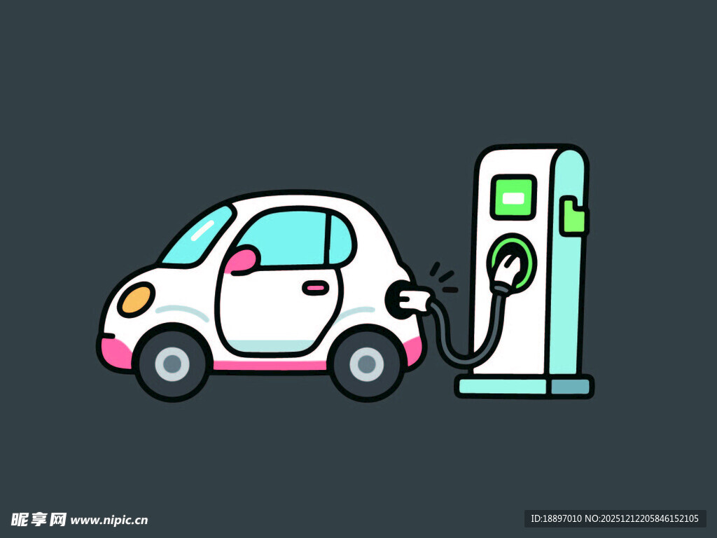 可爱电动汽车正在充电