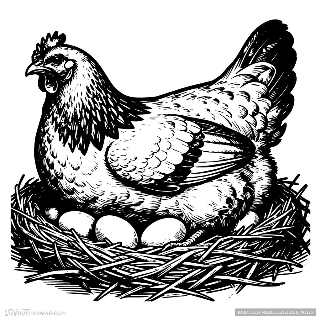 母鸡卧巢孵蛋图