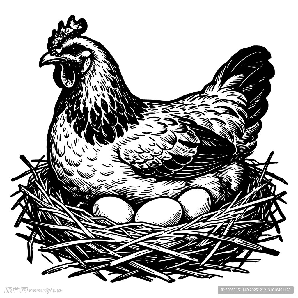 母鸡卧巢孵蛋图