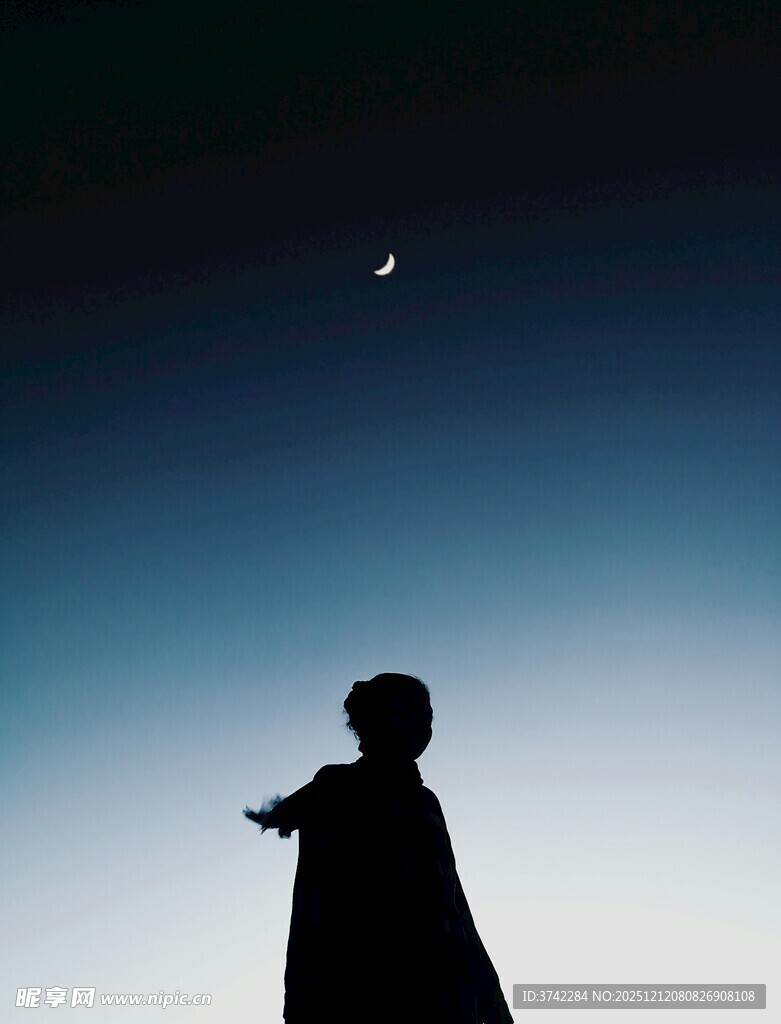 月夜下的神秘人物剪影