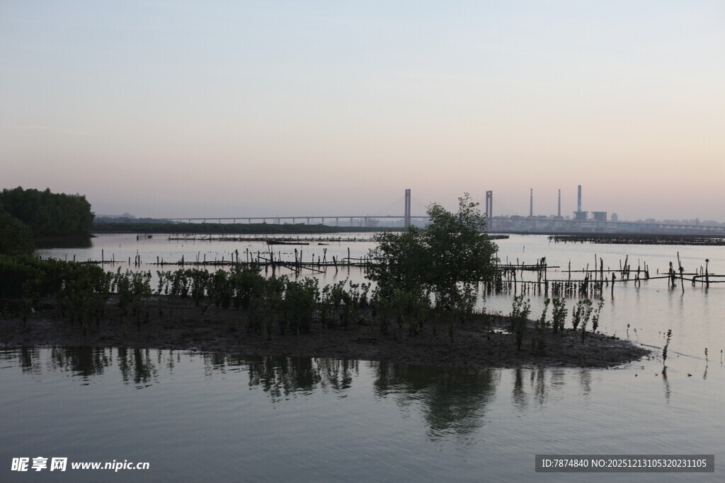 黄昏下的宁静水域景观