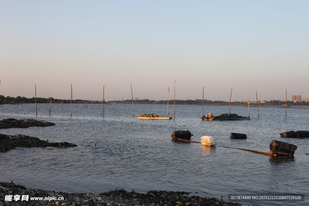 海滨暮色中的浮标景观