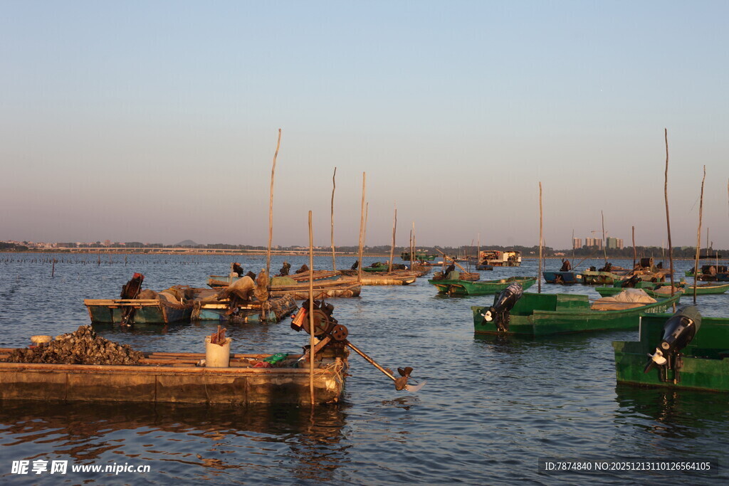 夕阳下的宁静码头场景
