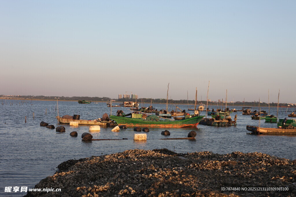 海边停泊的多彩船只