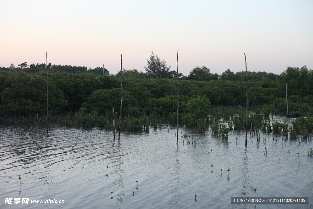 湖畔暮色中的静谧水域