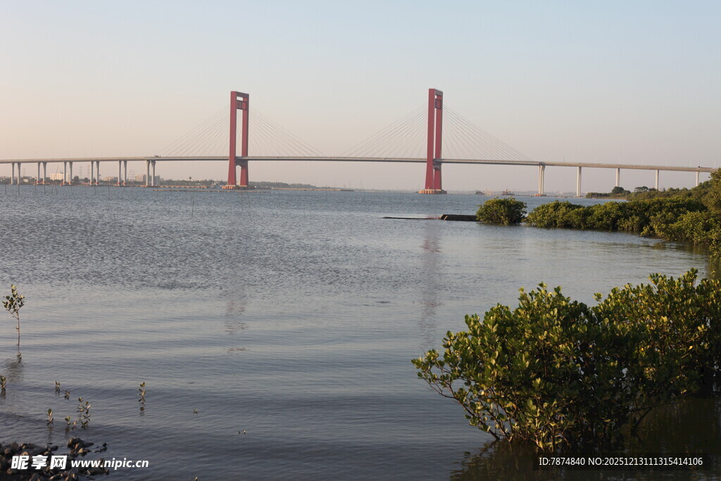 黄昏下的跨海大桥景观