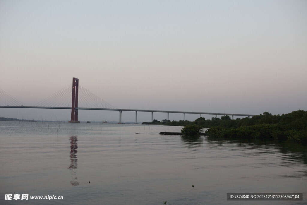 黄昏下的跨江大桥美景