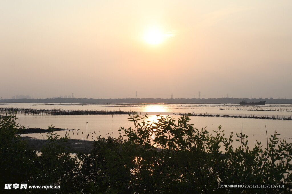 夕阳下的河畔美景