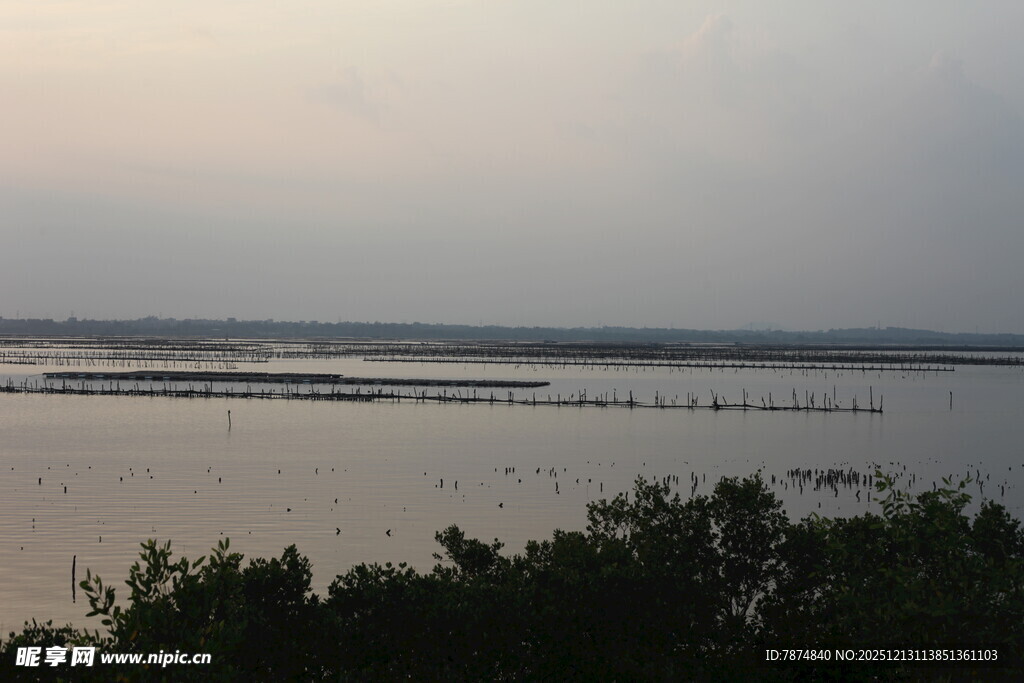 黄昏下的宁静水域景观