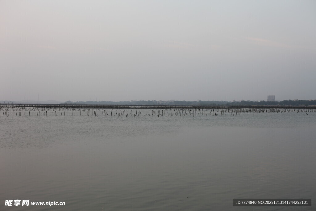 平静湖面与远处长桥