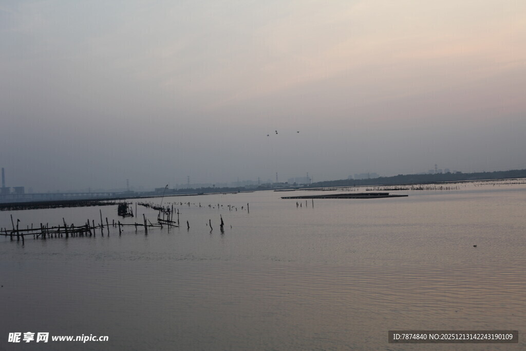 黄昏下的静谧水域景观