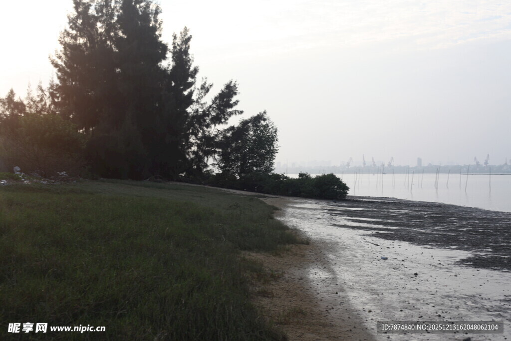 黄昏时分的静谧海滨景色