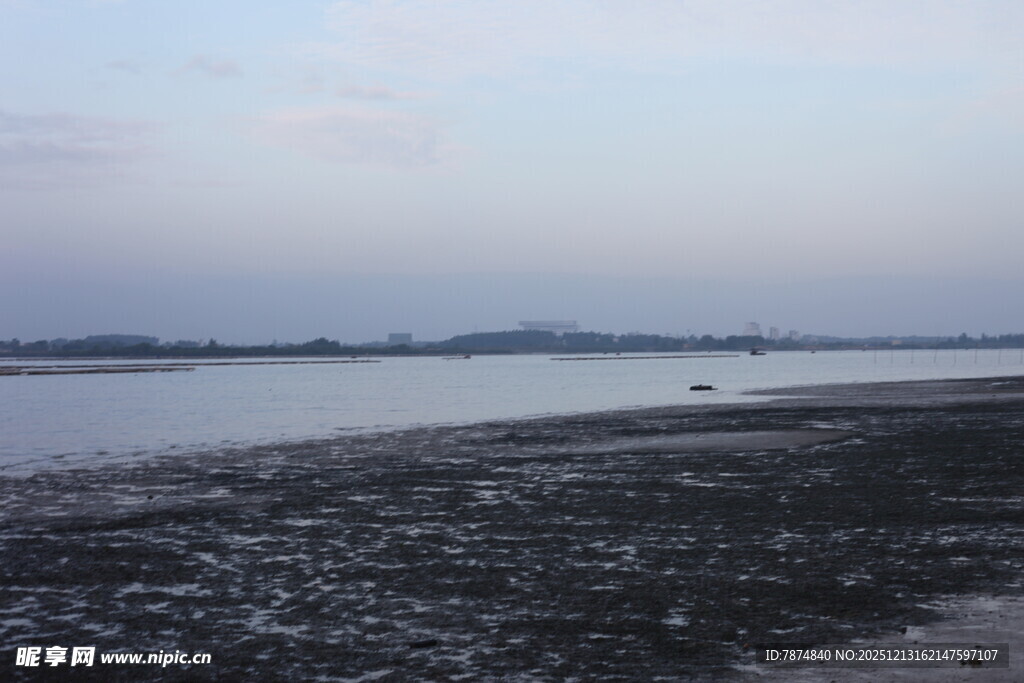 黄昏下的宁静河岸风光