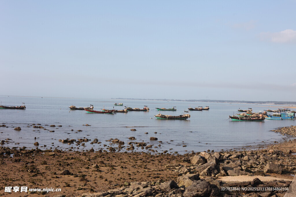 海边停泊的多艘小船