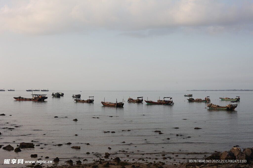 海边停泊的众多小船