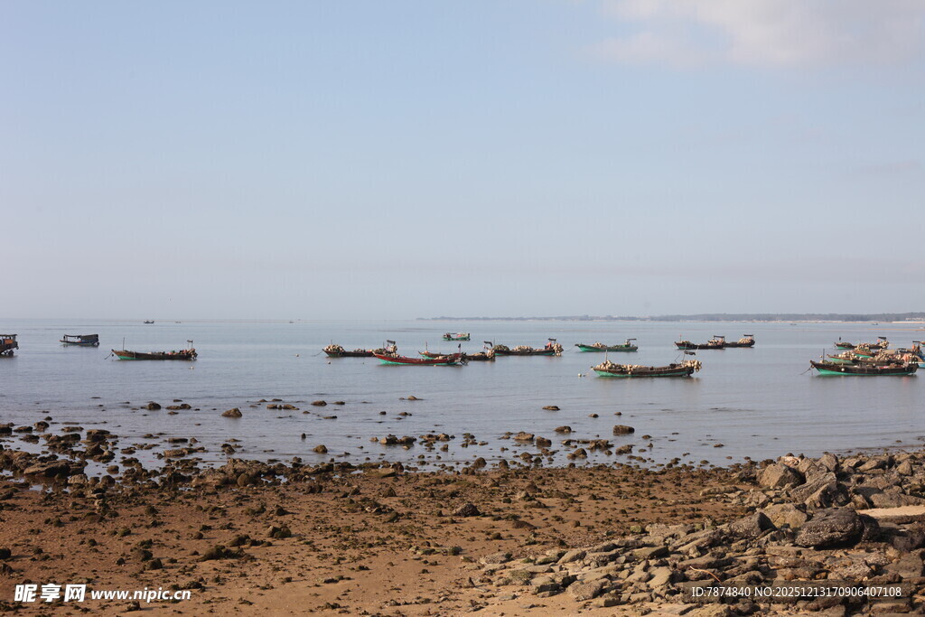 海边停泊的多艘小船