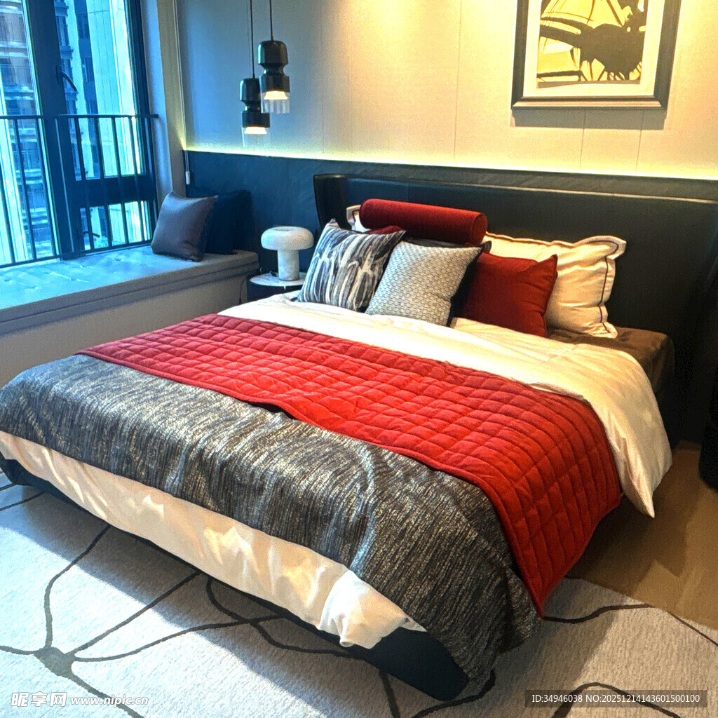 温馨现代风卧室床铺展示