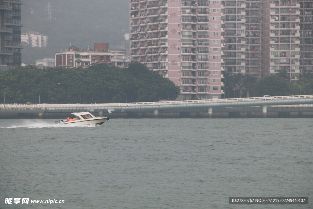 厦门海边船只与高楼景观