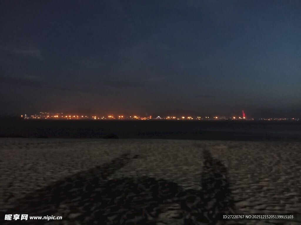 夜幕下的海滩与城市灯火 厦门鼓