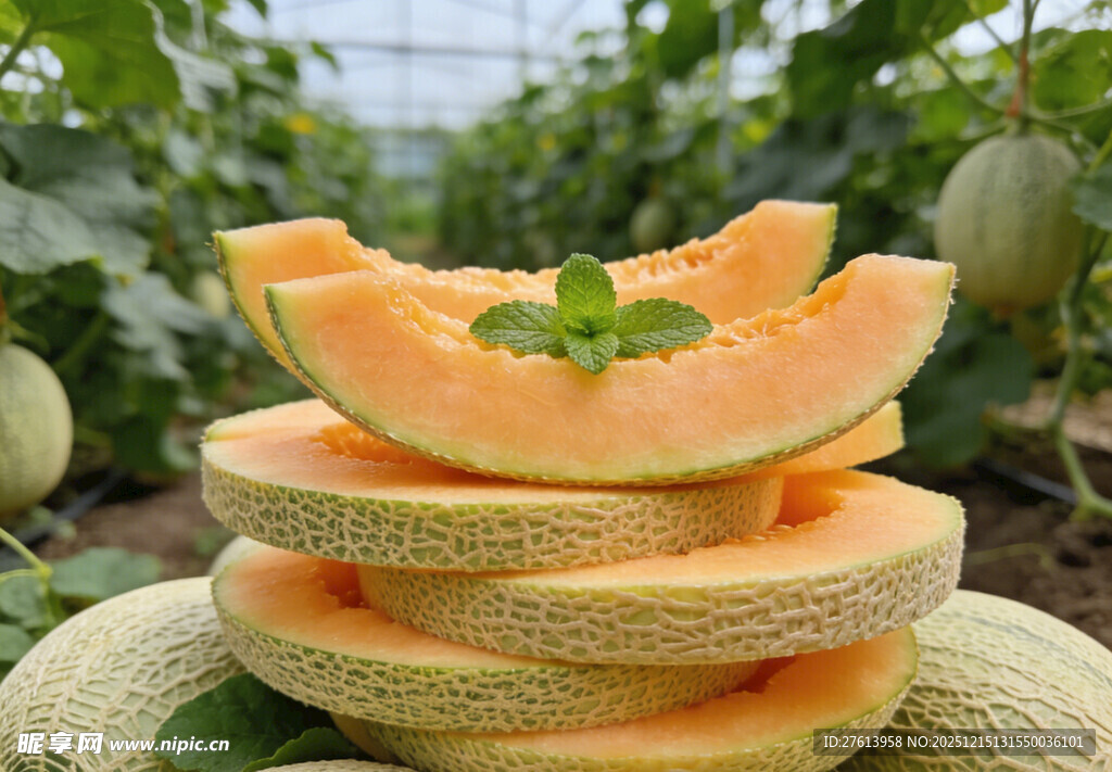 堆叠的哈密瓜切片