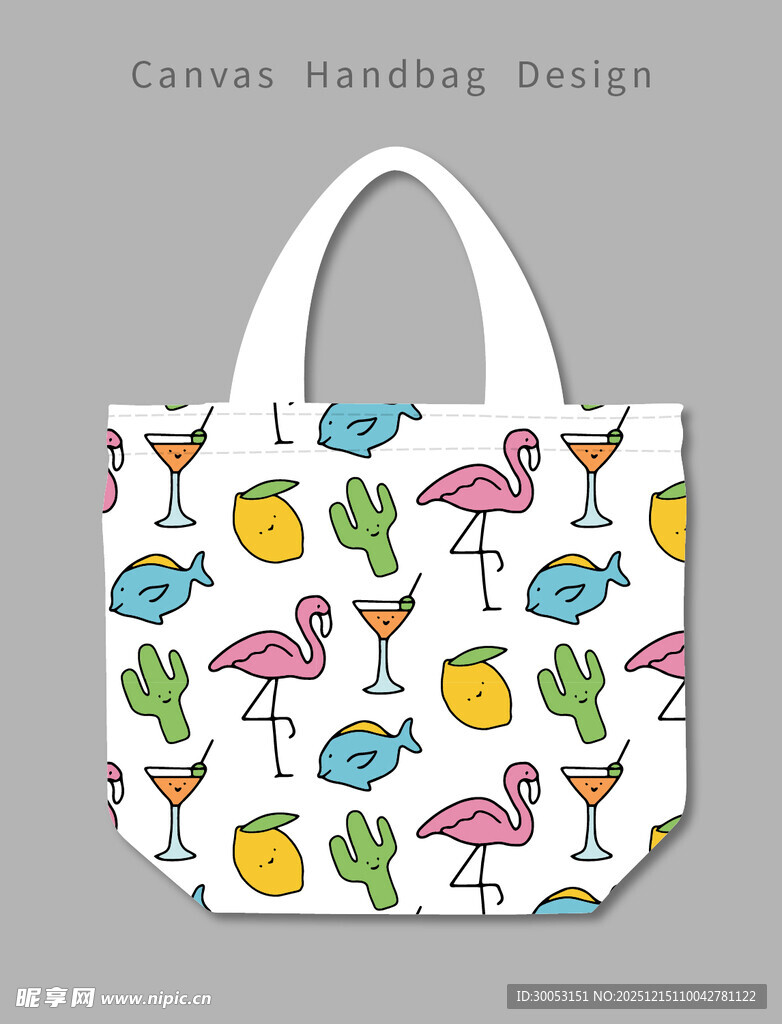 火烈鸟仙人掌图案手提袋