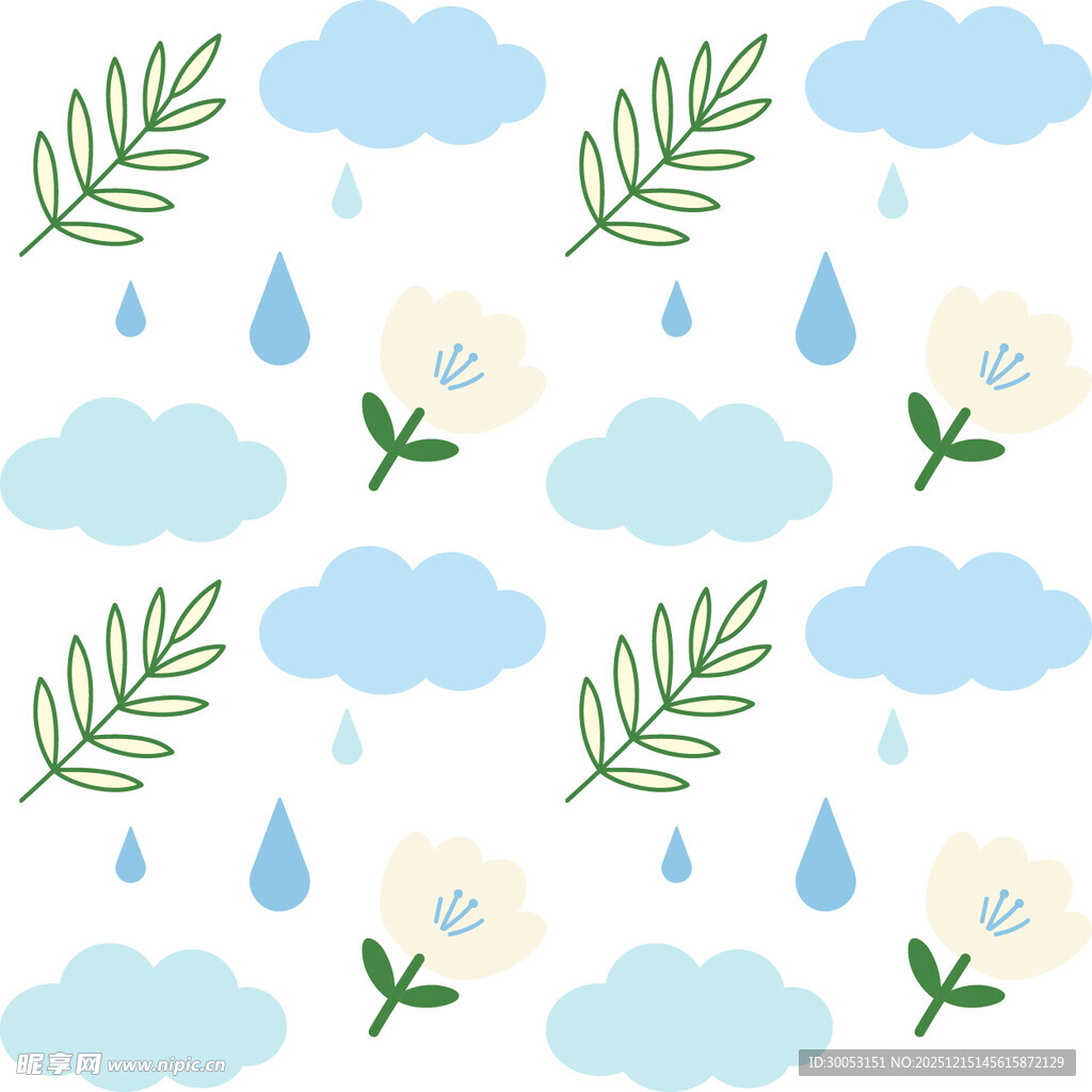 清新雨滴花卉背景图案