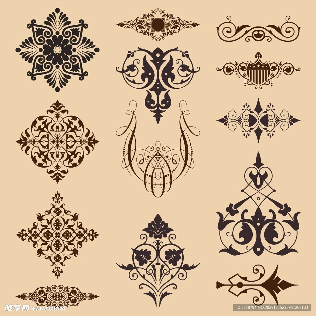 复古精美装饰花纹图案集