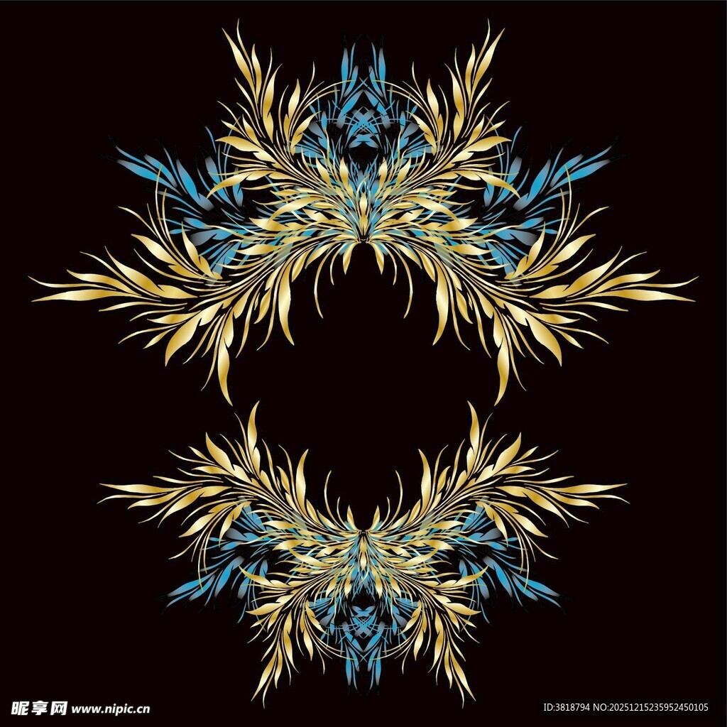 金色蓝色对称华丽装饰图案