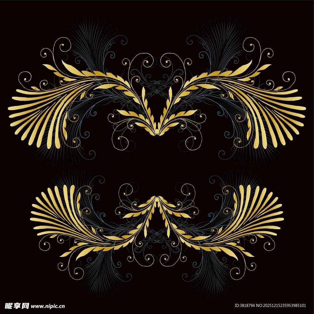 金色华丽对称花纹装饰图案