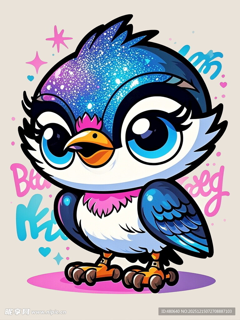 可爱蓝羽小鸟卡通形象