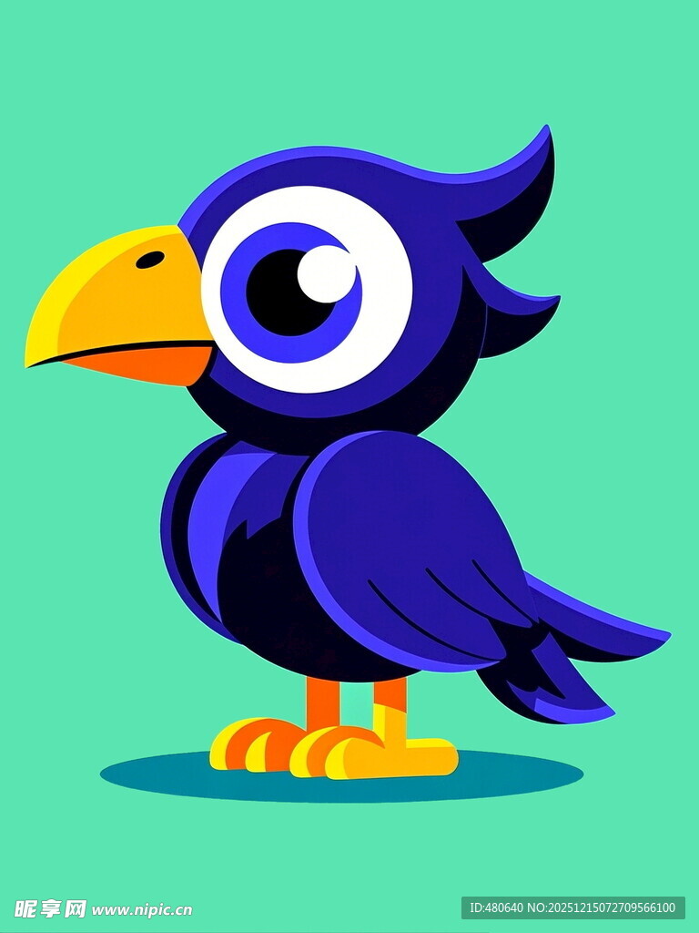 可爱蓝色卡通乌鸦形象