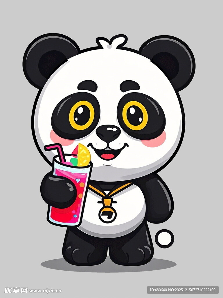 熊猫手持饮料欢乐模样