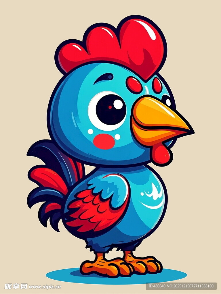 可爱卡通蓝色公鸡形象