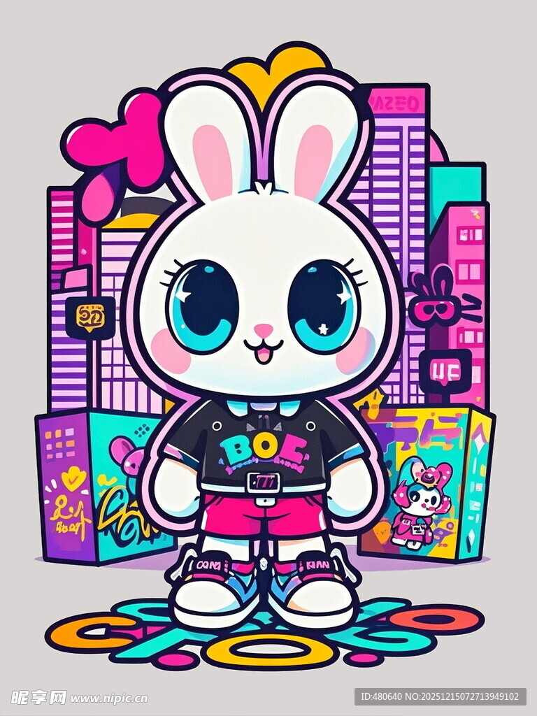 潮酷兔子置身多彩城市空间