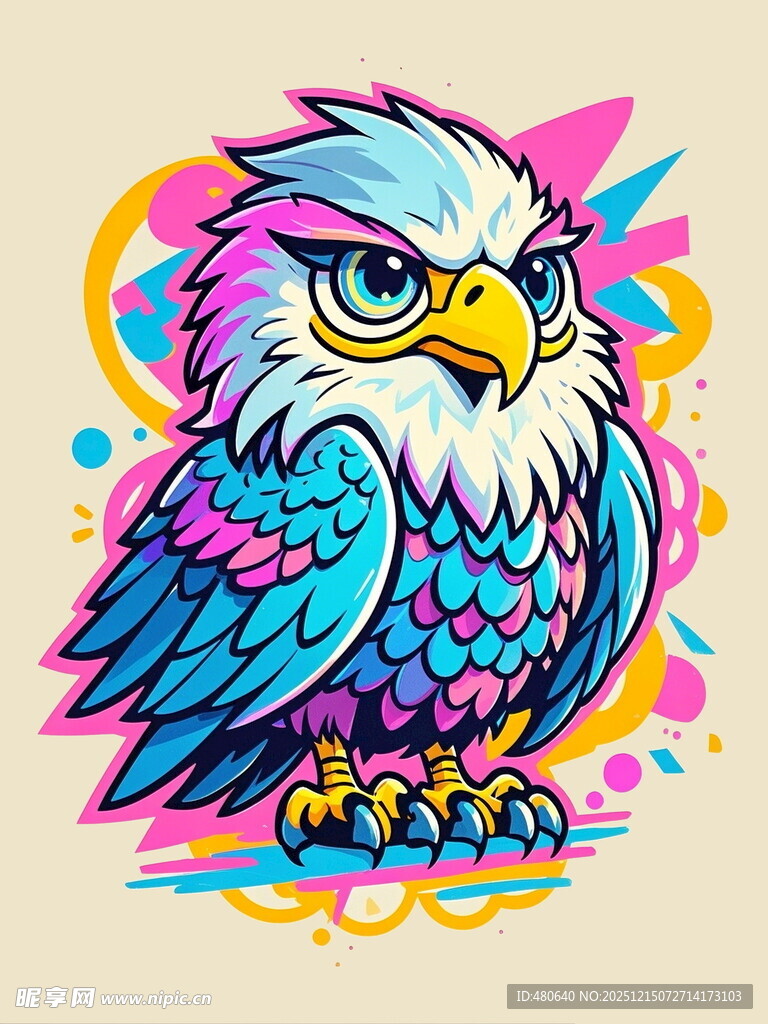彩色涂鸦风格的酷炫老鹰