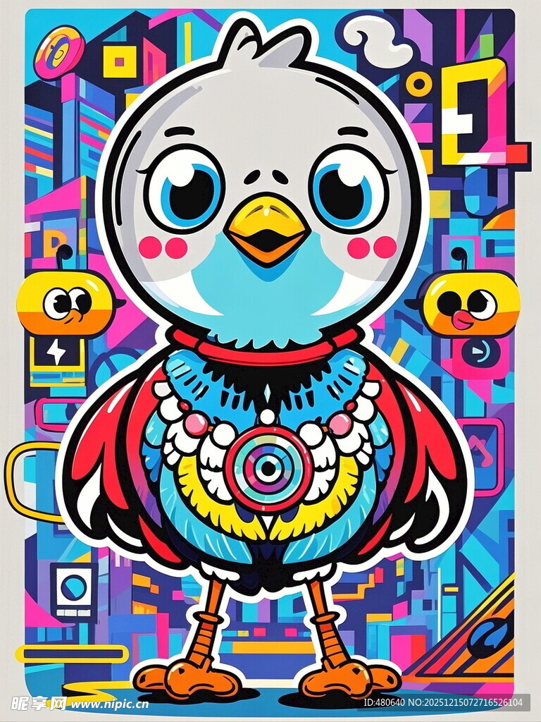 卡通小鸟的绚丽多彩世界