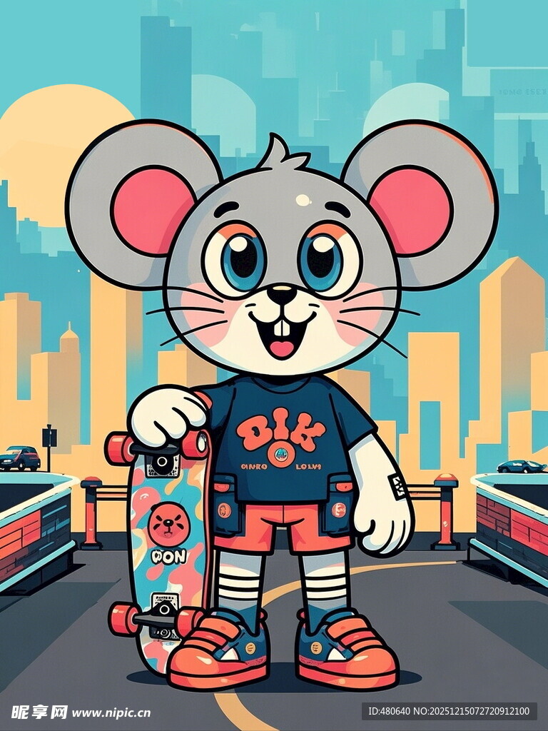 街头风萌鼠玩滑板