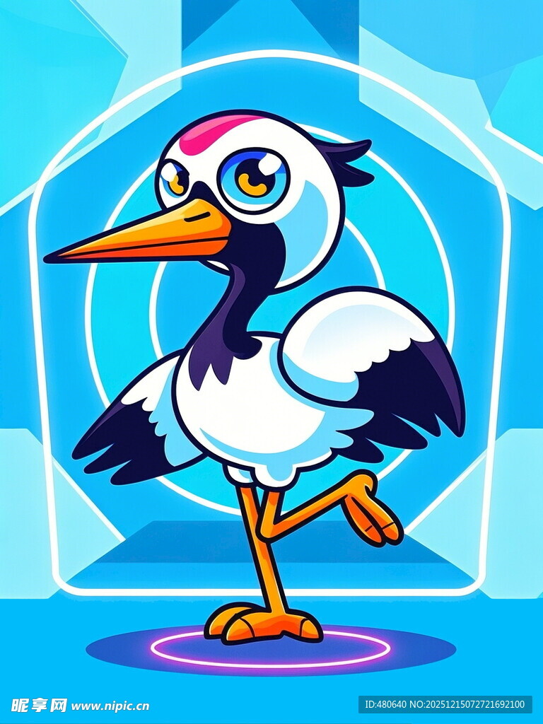 单脚站立的卡通白鹳