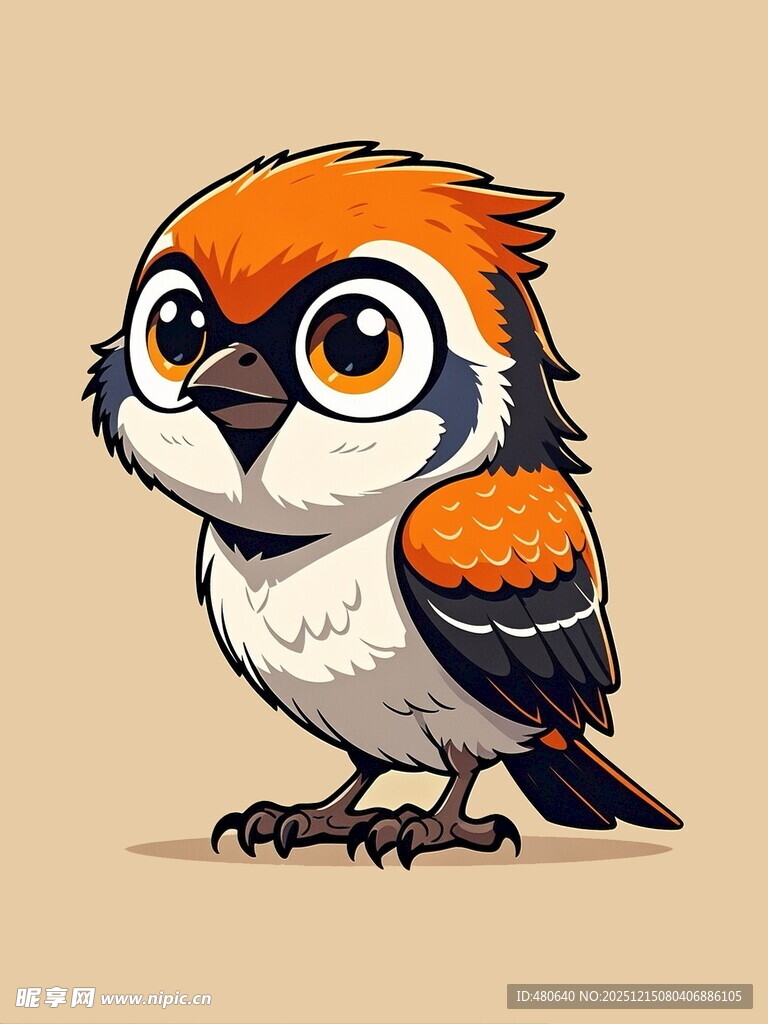 可爱橙白相间小鸟插画