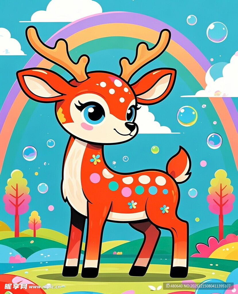 梦幻小鹿在彩虹下的乐园