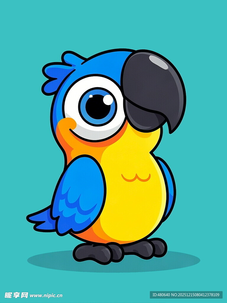 可爱蓝黄鹦鹉插画