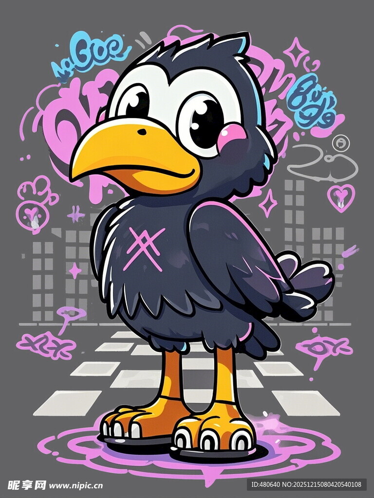 卡通乌鸦插画时尚潮流风
