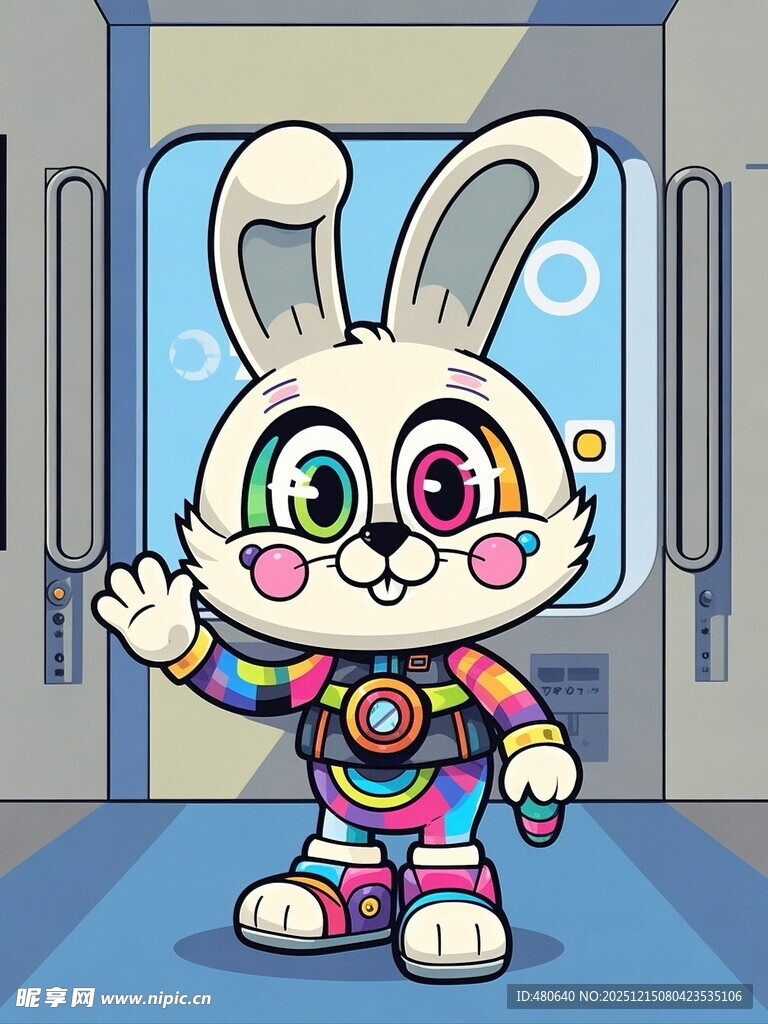 彩色兔子卡通形象打招呼